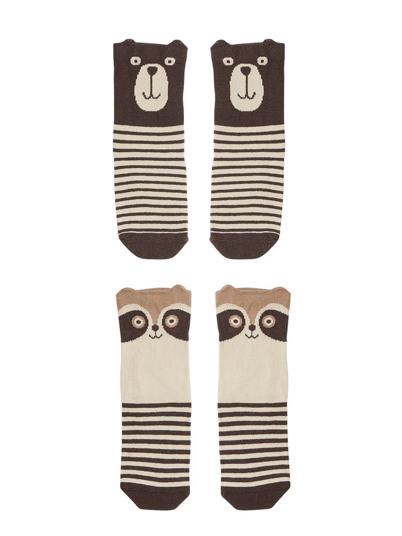 Denokids Bear&Raccoon Boy Cotton Rich Socks Set - Image 3